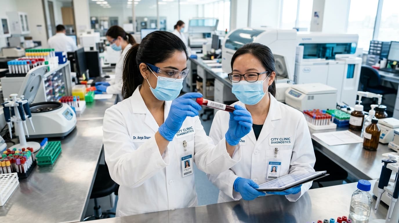 Certified laboratory professionals testing sample